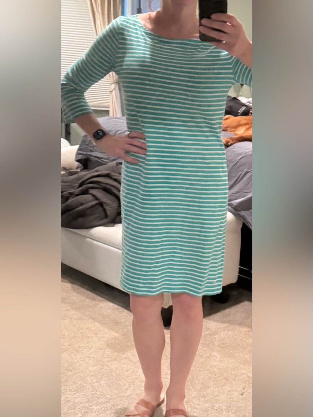 Garnet Hill Mint Green & White Striped Midi Dress